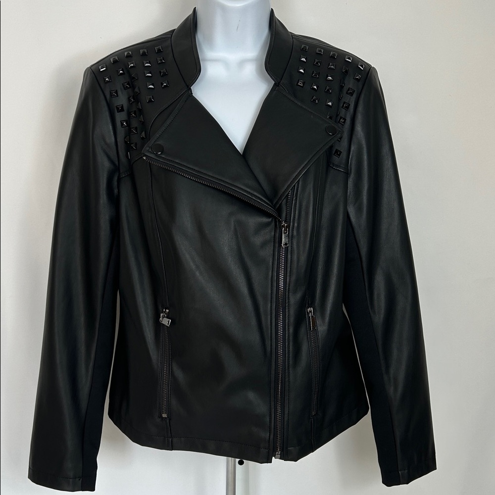 G by Giuliana Women’s Size Medium Black Front Zip Side Faux Leather Jacket